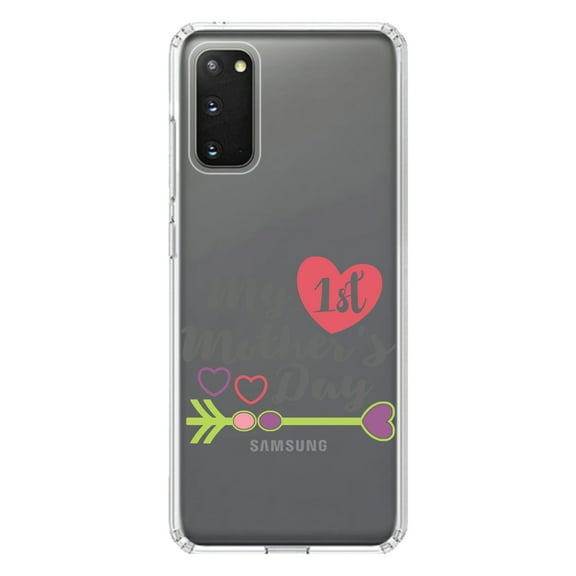 DistinctInk Clear Shockproof Hybrid Case for Galaxy S20 / S20 5G (6.2" Screen) - TPU Bumper Acrylic Back Tempered Glass Screen Protector - My First Mother's Day Hearts