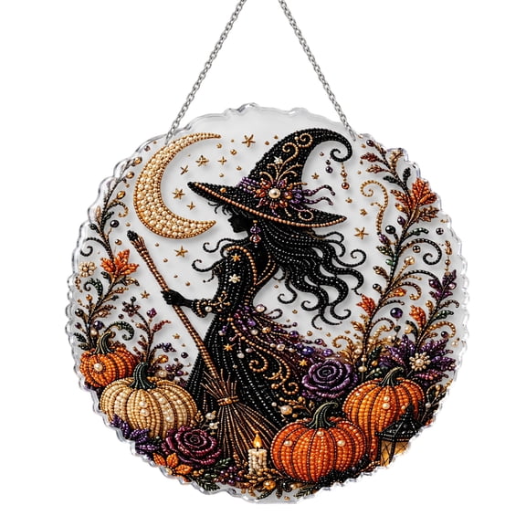 Halloween Witch Friendship Diamond Art Window Suncatcher, DIY Acrylic 5d Diamond Painting Hanging Ornament Kit with Special Shaped Rhinestones, 2026 Upgrade Decor Gift for Adults and Beginners