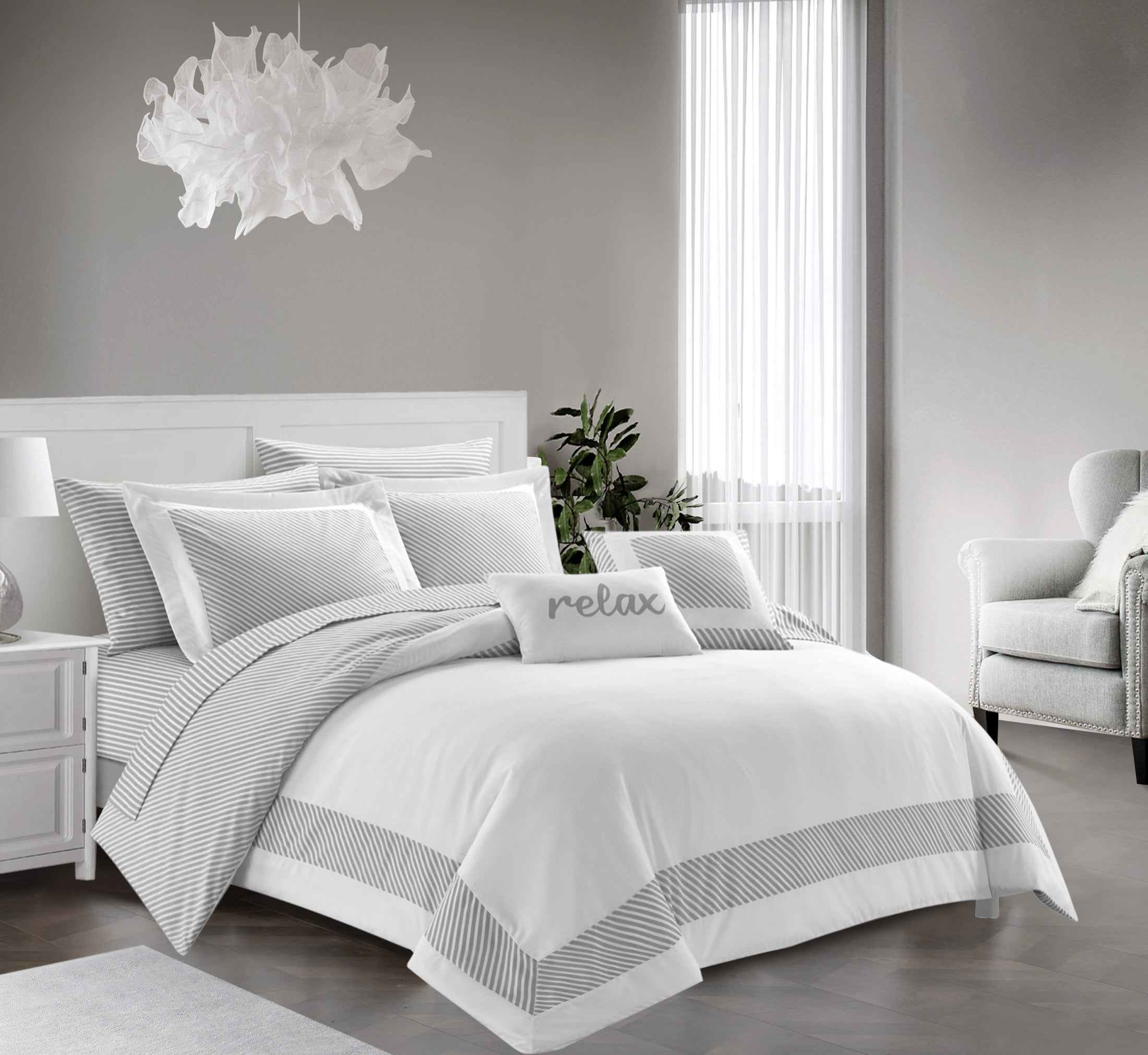 Chic Home Fergie 9-Piece Reversible Hotel Collection Comforter Set, King, Grey