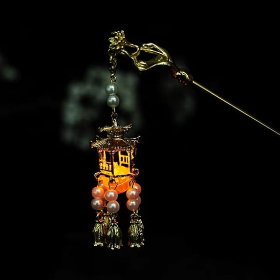 Women Girls Ancient Style Retro Tassel Palace Lantern Hair Sticks Hairpin Hair Accessories Hair Styling Tools YELLOW