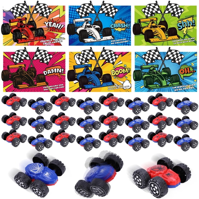 Juguetes de aula Kiddelo Inertia Flip Cars para el día de San Valentín, paquete de 24