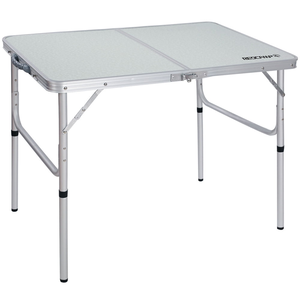 REDCAMP Folding Camping Table 4ft Compact for Picnic BBQ Portable Lightweight Tri-fold Outdoor Table with Adjustable Heights Aluminum Legs White 