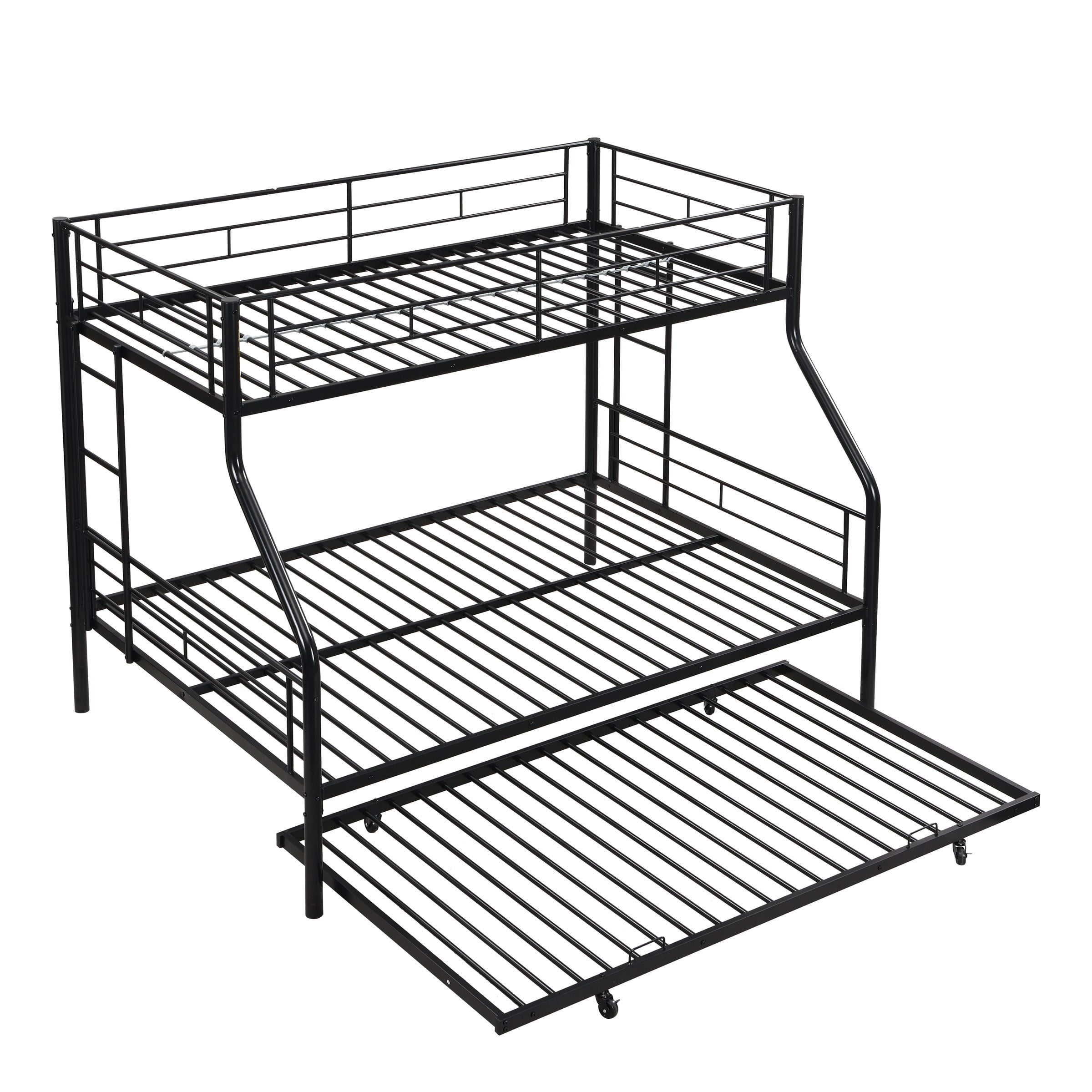 Twin Over Full with trundle Metal Bunk Bed, No Box Spring Needed