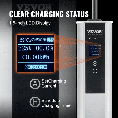40A 240V NEMA 14-50 Plug Adjustable Current LCD+App (40A/32A/24A/16A) 25FT Cable EV Charging Station for SAE J1772