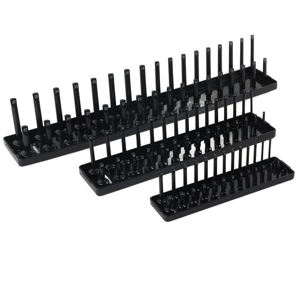 Soporte de enchufe negro, 3 piezas, 1/4 pulg., 3/8 pulg., 1/2 pulg., organizador de enchufes, bandeja de enchufes, uso conveniente