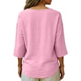 thumbnail image 4 of Womens Summer Gauze Tops Casual Linen Cotton Tunic Blouse 3/4 Sleeve V Neck Peasant Shirts Beach Vacation Tees Light pink S, 4 of 5