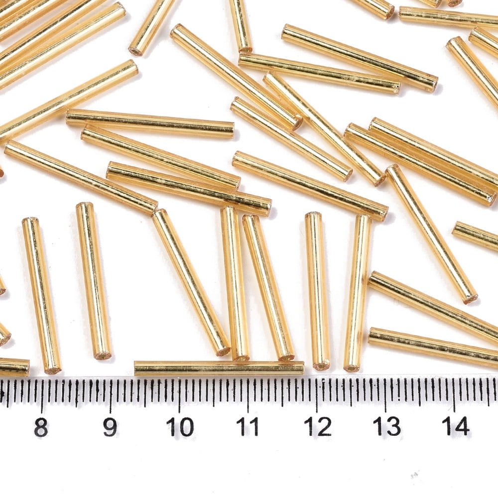 Electroplate Glass Bugle Beads Round Hole Metallic Colours Golden Plated 25x2.5mm Hole: 1mm about 1800pcs/bag