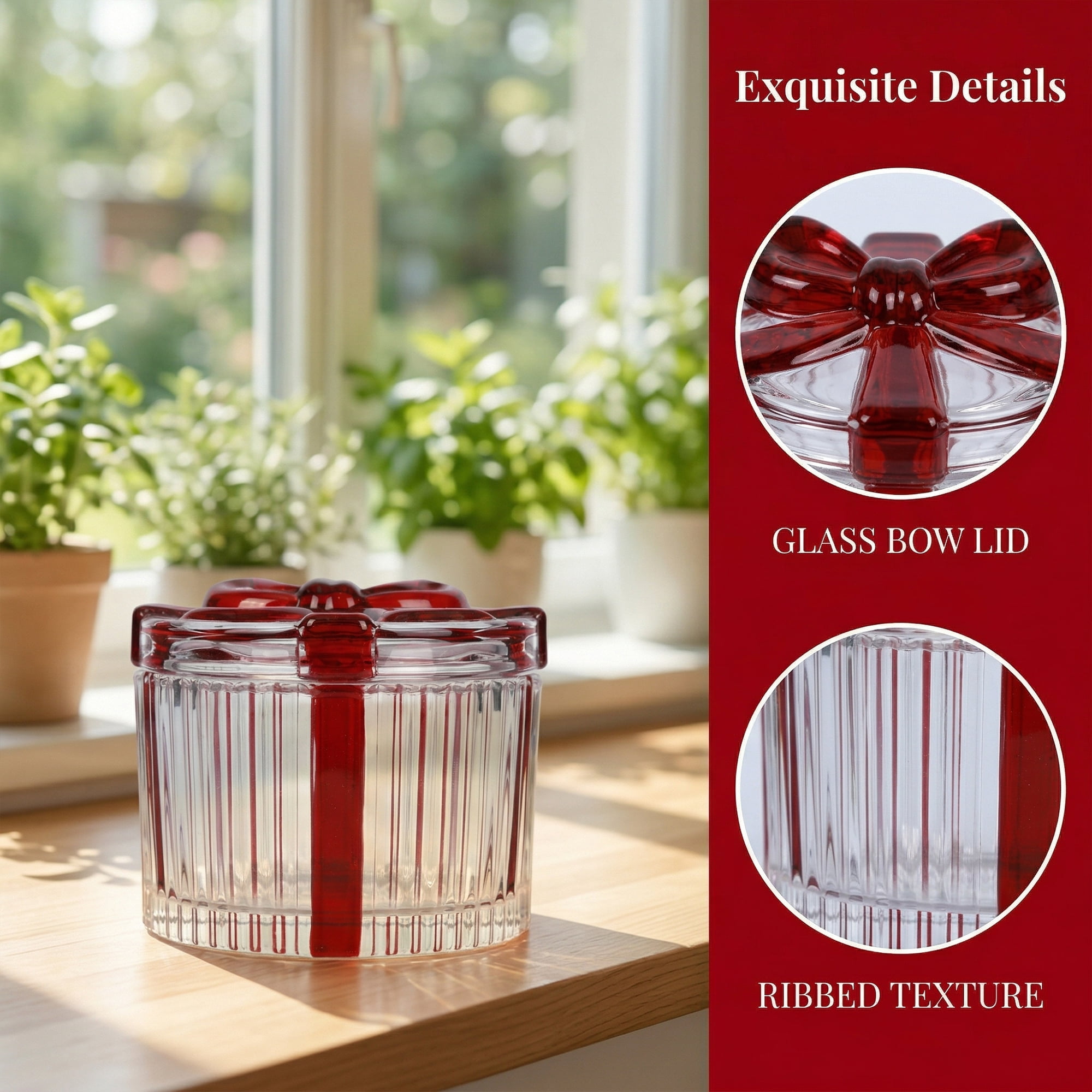 Unique Bargains 6.1oz/180ml Ribbed Glass Candy Jar Clear Round 3.1"L x 3.1"W x 2.6"H