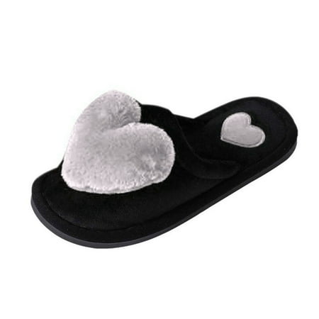 

Juebong Valentine s Day Women s Flat Shoes Fuzzy Slippers Love Plush Cozy Furry Slides Soft Warm House Shoes Gray Size 38