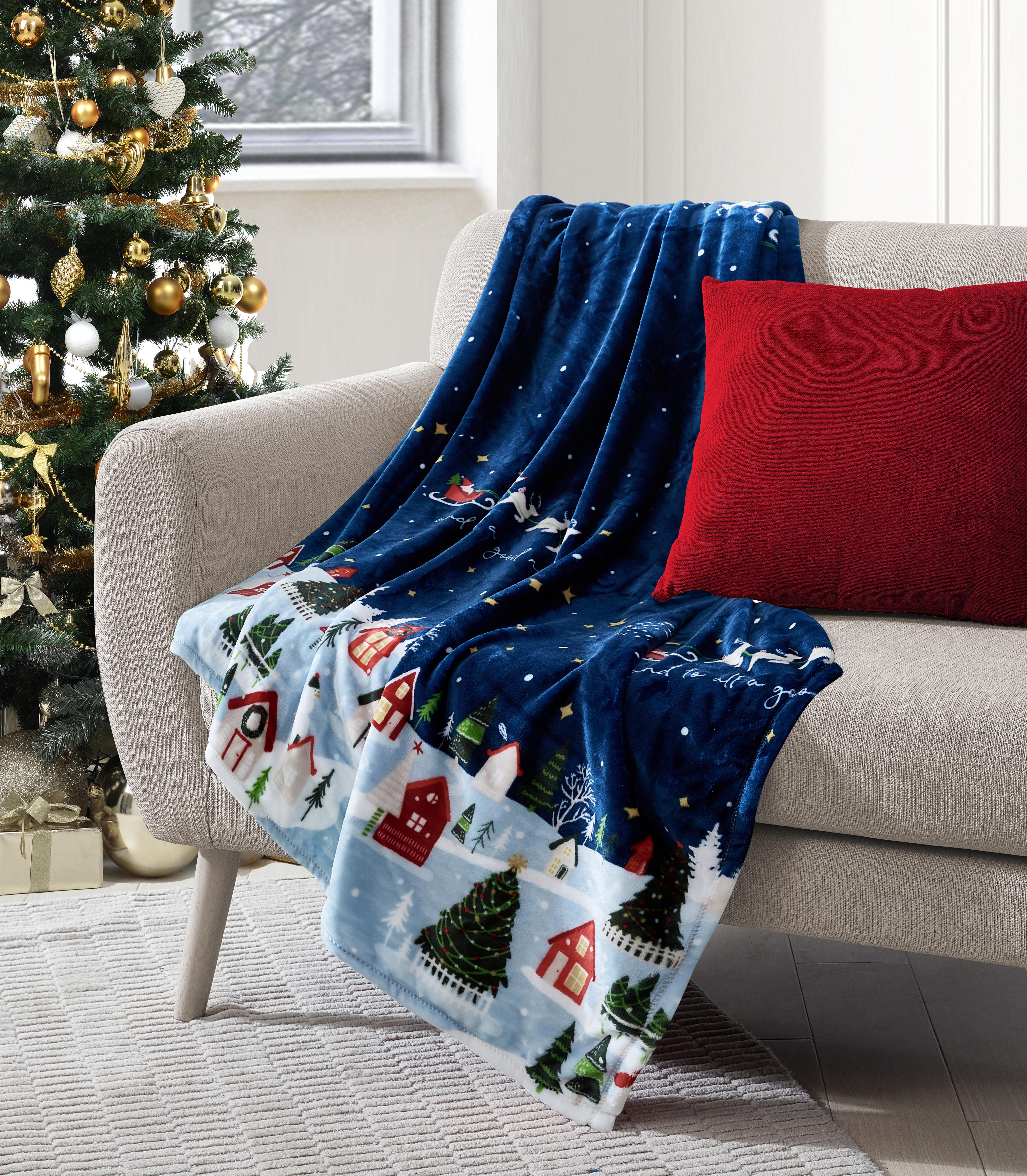 Cotton Knitted Xmas Tree Reindeer Children Throw Rug Couch Lounge Sofa Blanket 