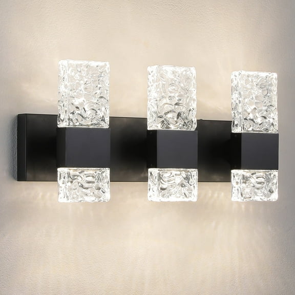 4000K LED Crystal Wall Sconces 3-Light Black Vanity Lights 30W Modern Brushed Hardwired Lighting Fixtures for Bathroom Bedroom Living Room