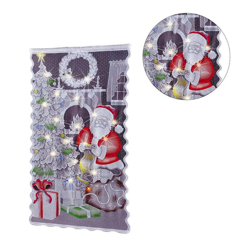 Christmas Cute Flash String Lace Door Curtain Window Room Curtain With LED Light Valance Home Christmas Tree Decoration