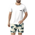 thumbnail image 1 of 2 Pcs Ensembles de Pyjamas pour Hommes Ultra Doux Texturés Tenues Athlétiques Extensibles Col Rond Chemises à Manches Courtes Extensibles Séchage Rapide Vêtements de Détente Shorts Ensembles d'Été Hommes 2 Pcs Chemise de Nuit, 1 of 6
