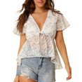 thumbnail image 1 of INSPIRE CHIC Blouse Fleurie pour Femme Été Manches Courtes Évasées Col en V Haut Péplum, 1 of 6