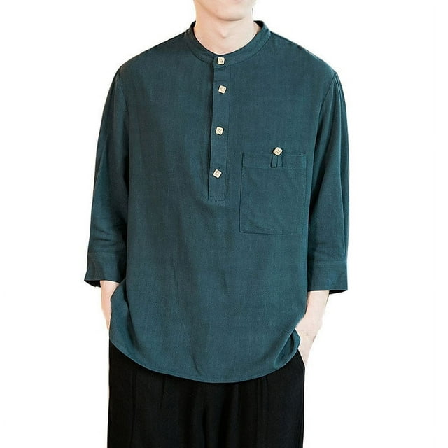 Chemise Homme Printemps et Automne Ample Mode Décontractée Quotidienne Couleur Unie Manches 9