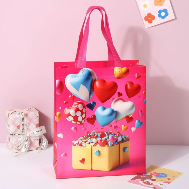 EGNMCR Valentine’s Day Tote Bags With Handles Valentine’s Day Reusable Grocery Bags Multipurpose Non-woven Large Gift Bag Grocery Shopping Bags For Valentine’s Day The Pendant