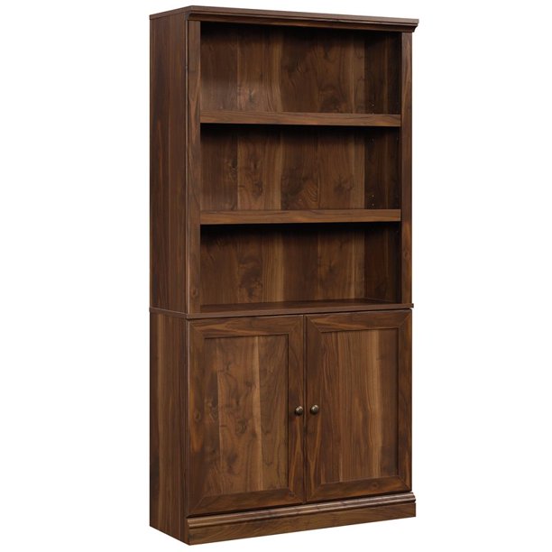 Sauder Misc Storage 3Shelf 2Door Tall Wood Bookcase in Grand Walnut