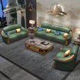 thumbnail image 3 of Ebony leather sofa European solid wood carved villa head floor cowhide light luxury new Chinese living room My Lux Decor Round, 3 of 18
