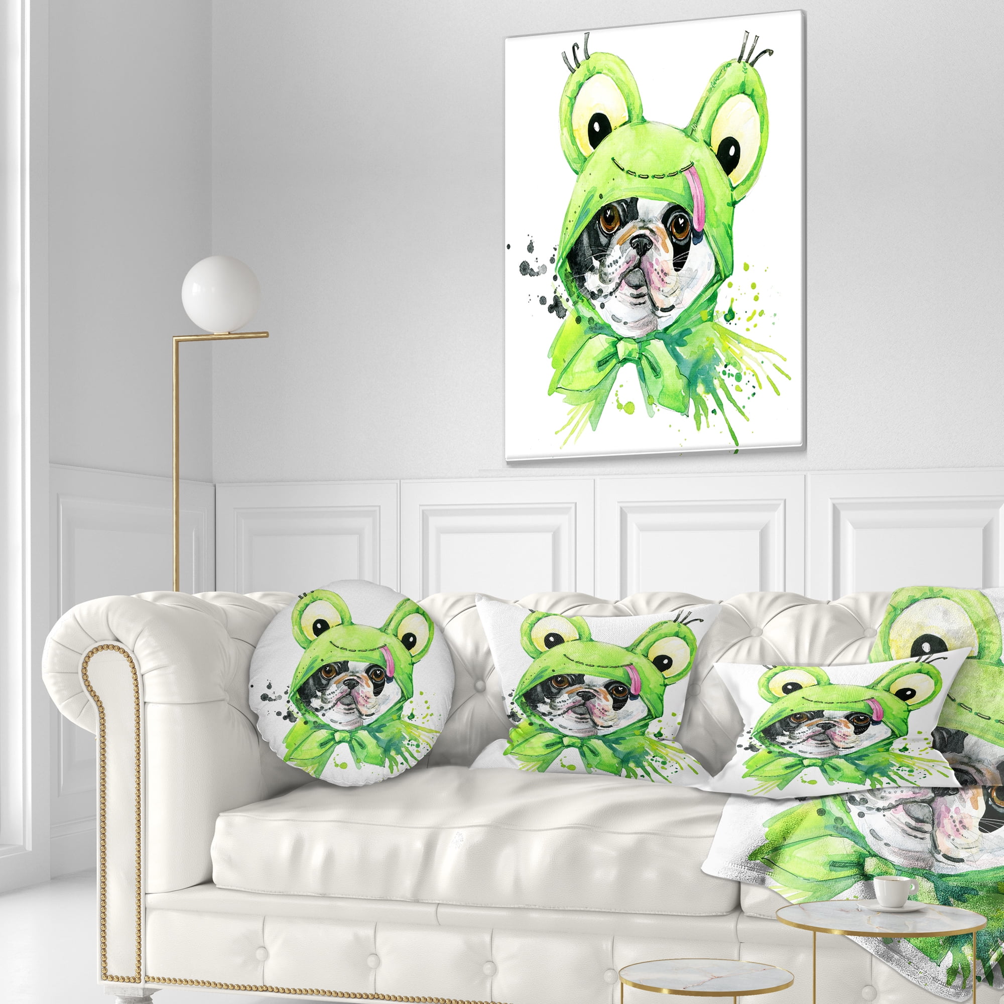 Designart French Bulldog Illustration - Animal Throw Pillow - 12x20