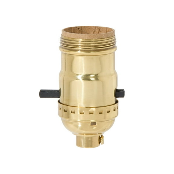 B&P Lamp® Brass Socket, Polished And Lacquered Finish, Push-Thru, On/Off Function, Uno Thread Shell