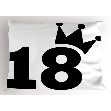 18th Birthday Pillow Sham Cartoon Soccer Jersey Seem Bold 18 Number Party Sports Playing Art Print, Decorative Standard Size Printed Pillowcase, 26 X 20 Inches, Black and White, by