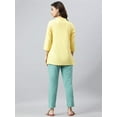 thumbnail image 6 of Janasya Indian Chinese Neck 3/4 Sleeve Embroidered Yellow Rayon Slub Top For Women, 6 of 7