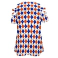 thumbnail image 5 of Orange And Blue Traditional Argyle All Over Print Womens Summer V Neck Zipper Top Short Sleeve T Shirt Off Shoulder Top Casual Classy Loose Shirts, 5 of 7