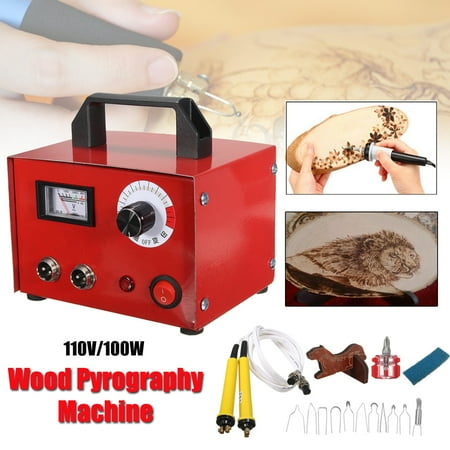 100W Pyrography Poker Carving Machine Gourd Laser Wood Burning Sculpture Heating Wire Engraving Pen Craft Multifunction Tool Kits 110V with 10 Poker