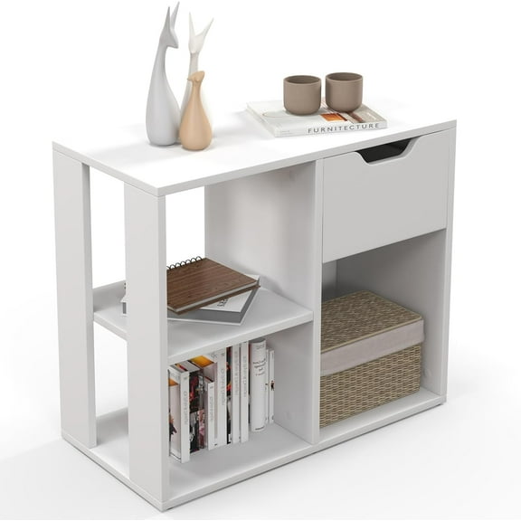 Wubio 3 Cube Bookcase with Drawer , Modern Simple Bookshelf Display Rack with 2-Tier Open Shelves, Multifunctional Cube Storage Shelves for Living Room, Bedroom-1-White