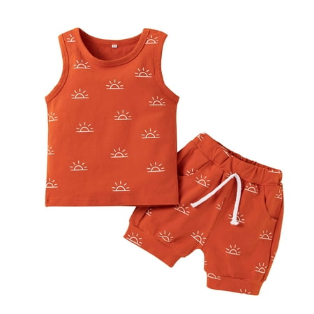 

Kiplyki Baby Days Savings Set Toddler Cool Boys Girls Sun Print Vest Clothes Cute Shorts Two-piece Suit