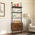 thumbnail image 5 of Tcbosik Wall Mounted Ladder Shelf with Drawers, 4 Tiers Ladder Bookshelf with Metal Frame and Wood Shelves for Living Room Bedroom Office, Brown, 5 of 5