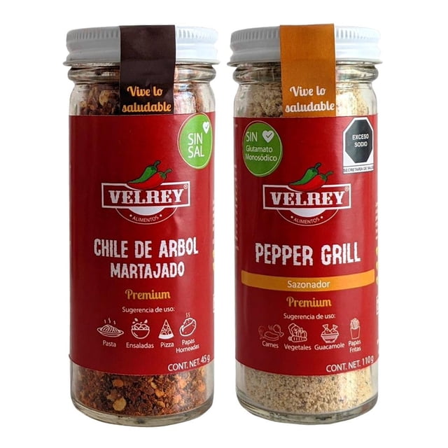 Paquete de Sazonadores Velrey Pepper Grill y Chile de Árbol Martajado 45 g