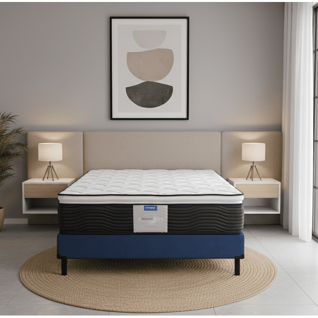 Colchon King Size Restonic Ortopedico MoonCare + Box Tapiz Tela Blue + 2 Almohadas Standart