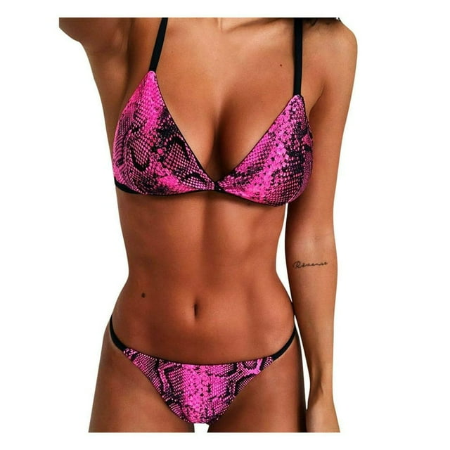 Women‘s Bikini Ribbed Leopard Snakeskin V-Notch Swimsuit Hig Cut Animal Print Bikini Swimsuit Set For Women