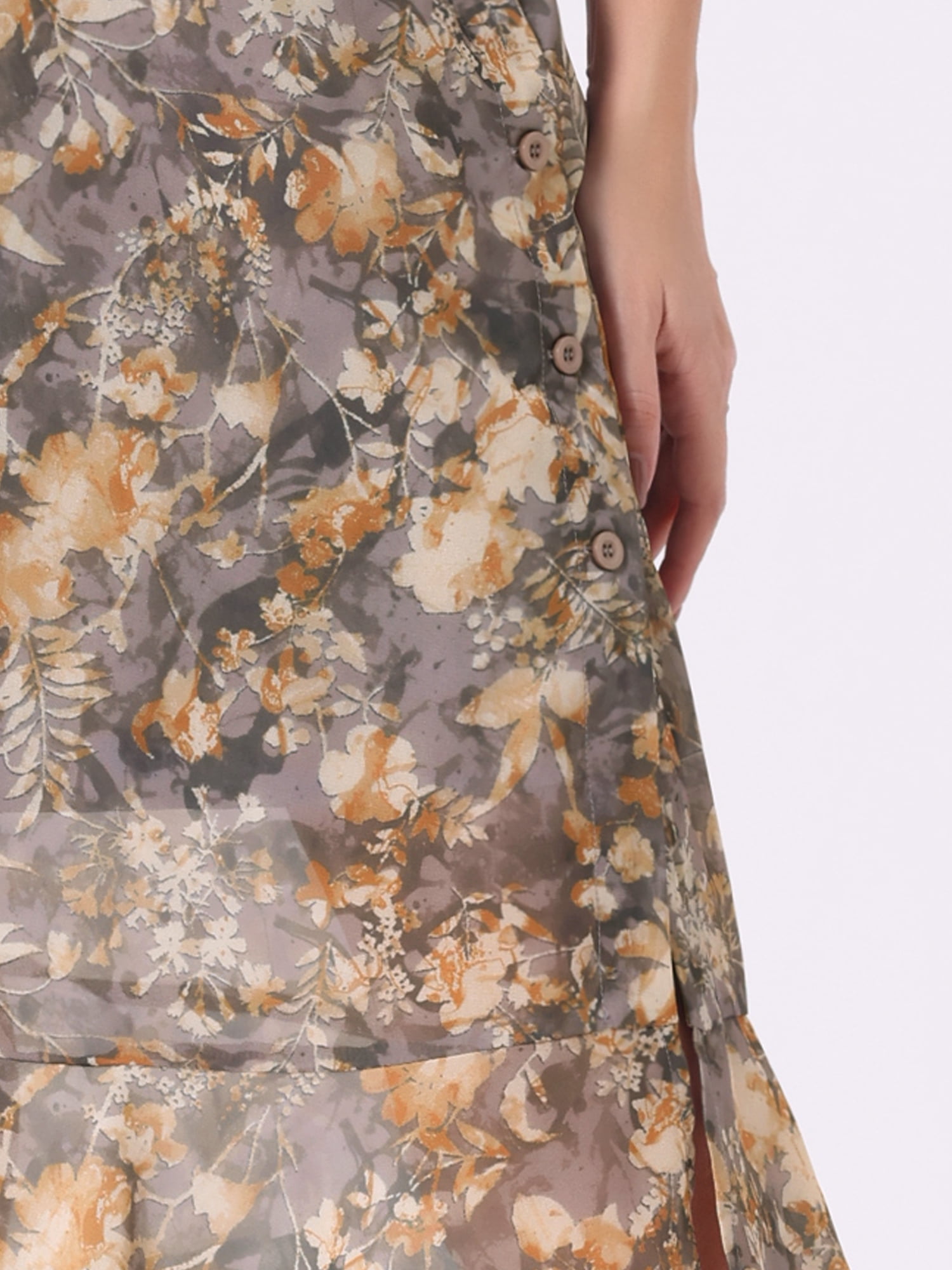 DARING DIVA Women's Floral Ruffle Hem Elastic Back Split Skirt S Grey