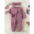 thumbnail image 3 of HWJAD Baby Girls Knit Footies Newborn Zip Up Onesie Romper Ruffles Infant Long Sleeve Jumpsuit Headband Clothes, 3 of 8