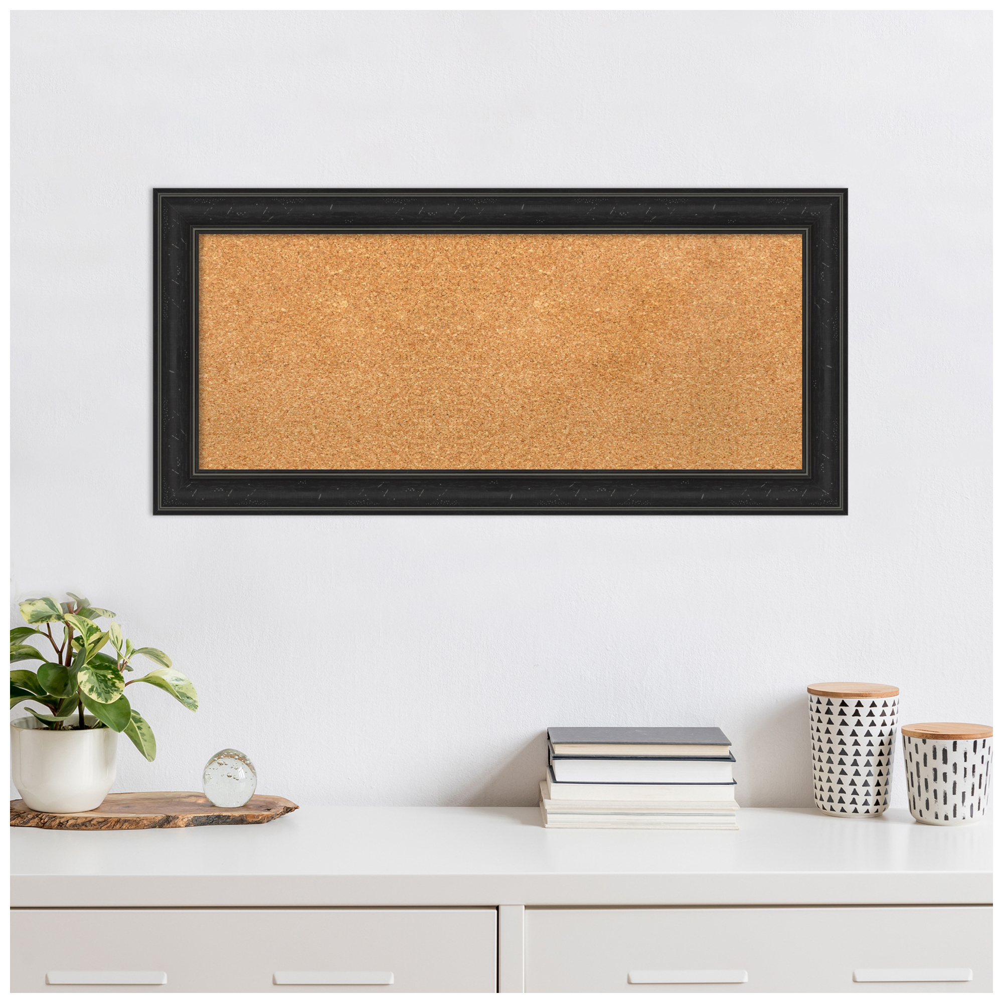 Amanti Art Natural Cork Board Framed Shipwreck Black Narrow Bulletin Board 34 in. x 16 in.