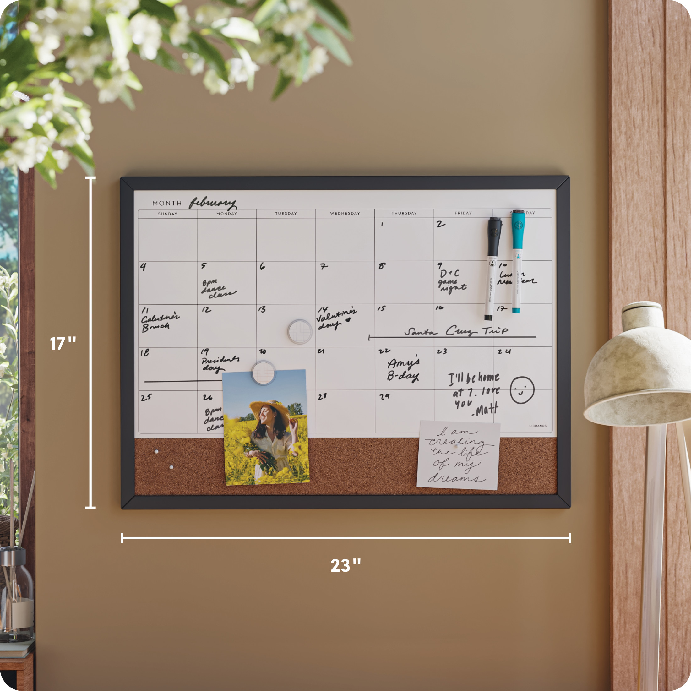 U Brands Magnetic Dry Erase Calendar Board, 23x17" photo 2