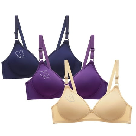 Blczomt Plus Size Bras for Women No Underwire Balconette Comfort Beige Bralettes Love Print Bra 3PC