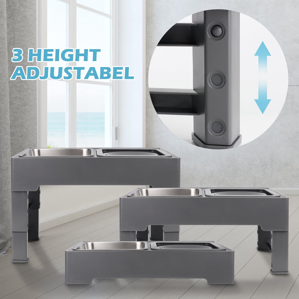 Taglory Elevated Dog Bowls with Stainless Bowl, Adjust 4 Heights for Small Medium Large Dogs, Gray