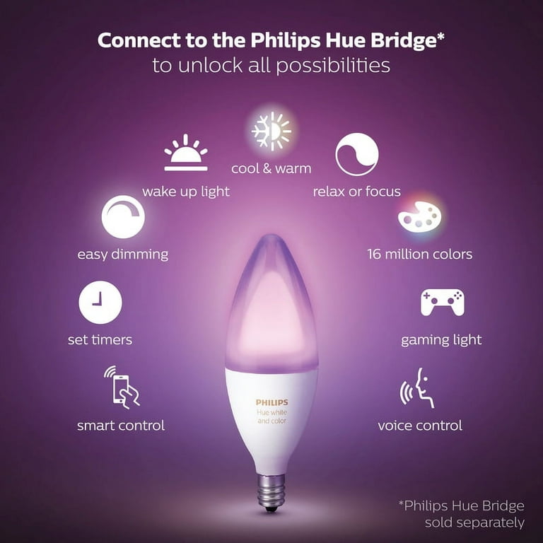 Philips Hue White and Color Ambiance E12 Bulb White 60 Watts