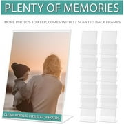 pbf 5x7 Acrylic Sign Holder | 5 x 7 Vertical Stand Up Slanted Sign Holder | Acrylic Stands for Display | Clear Picture Frame, Menu Table Top Stand, Plastic Flyer Holder (12-Pack)