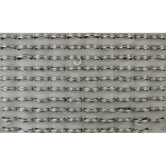 K-KED Wholesale Lots 32pcs Rhinestone Ring 4MM Width Stainless Steel Womens Rings