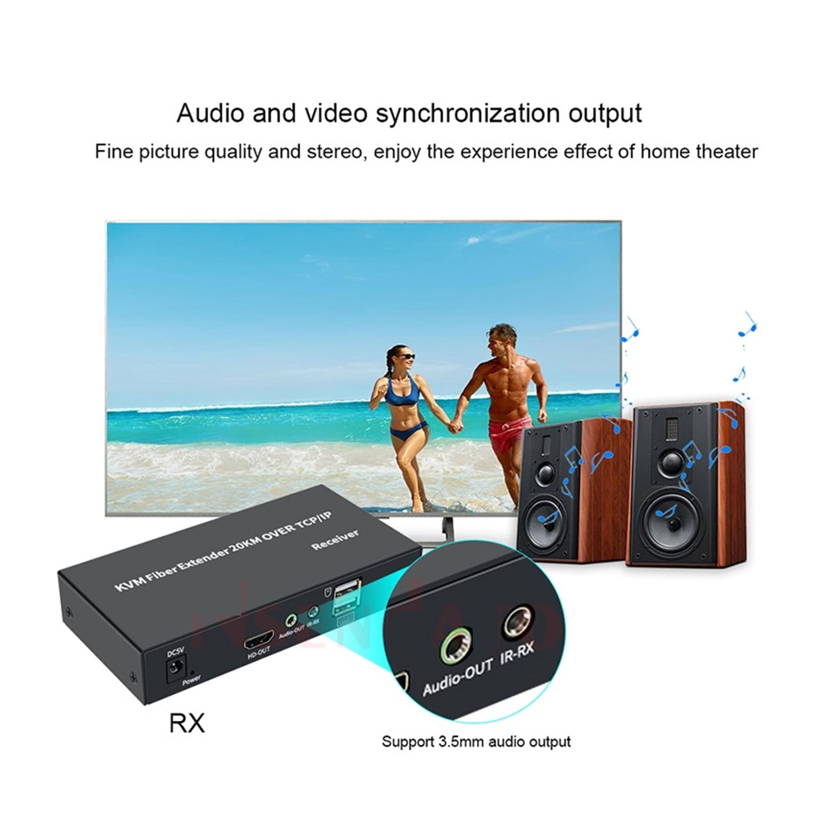 20km KVM over Fiber Optic Extender, 1080P High-Def Media Control Kit