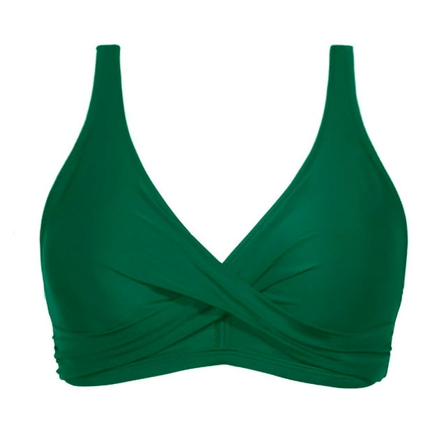 Women's Twist Front V Neck Bikini Top Padded Adjustable Spaghetti Straps Bathing Suit Tops Only