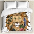 thumbnail image 3 of Zodiac Decor Twin Size Duvet Cover Set, Horoscope Figure Portrait Head of Lion with Flowers on the Fur King and Power Sign, Decorative 2 Piece Bedding Set with 1 Pillow Sham, Brown, by Ambesonne, 3 of 3