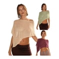 thumbnail image 3 of LMLYSoH Womens Knit Poncho Tops Solid Color Mesh Sheer Asymmetric Shawl Off Shoulder Lightweight Cape for Spring Summer, 3 of 9