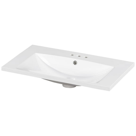 Newboti Furniture 30" Single Bathroom Basin Sink, Vanity Top Only, 3-Faucet Holes, Resin 27AA