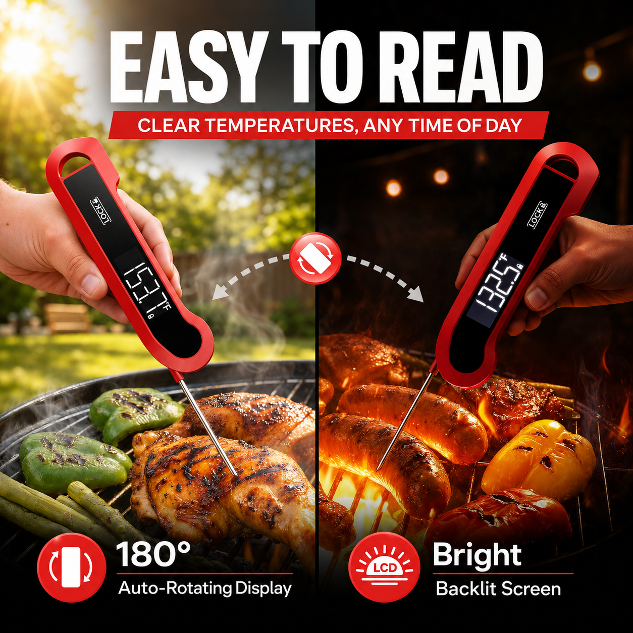 Amumu Ultra-Fast Digital Meat Thermometer, Red photo 3
