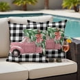 thumbnail image 4 of Christmas Pink Truck Outdoor Waterproof Pillow Covers, Xmas Tree Farmhouse White Black Plaid Decorative Square Throw Pillowcase Sofa Cushion Sham for Patio/Couch/Chair, 26"x26" 2 Pack, 4 of 8